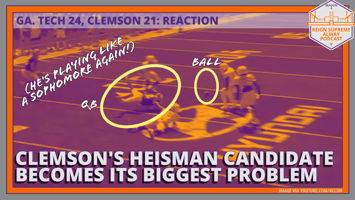 QB Cade Klubnik fumbles as he is tackled during Clemson's loss to Georgia Tech on Saturday.