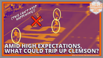 Image has a headline of "Amid high expectations, what could trip up Clemson?" with a photo of three Tigers defenders leaving a man open and text reading "This can't keep happening!"