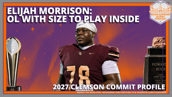 Clemson football recruiting commit Elijah Morrison against a decorative background