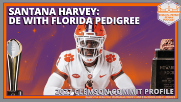 Clemson football recruiting commit Santana Harvey in front of a decorative image