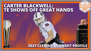 Tight end Carter Blackwell against a decorative backdrop