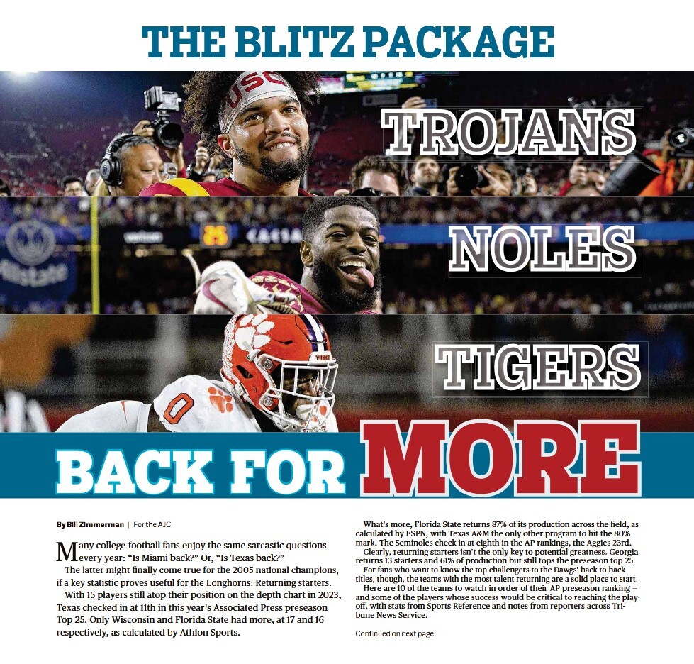 ePaper page of a college football story from 2023