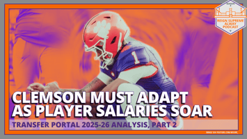Image of TJ Moore in a post he made to Instagram that prompted rumors he would transfer, with a headline overlaid that says "Clemson must adapt as player salaries soar"