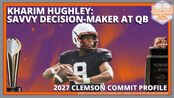 QB Kharim Hughley of Gainesville, Ga., a Clemson commit, against a decorative backdrop 
