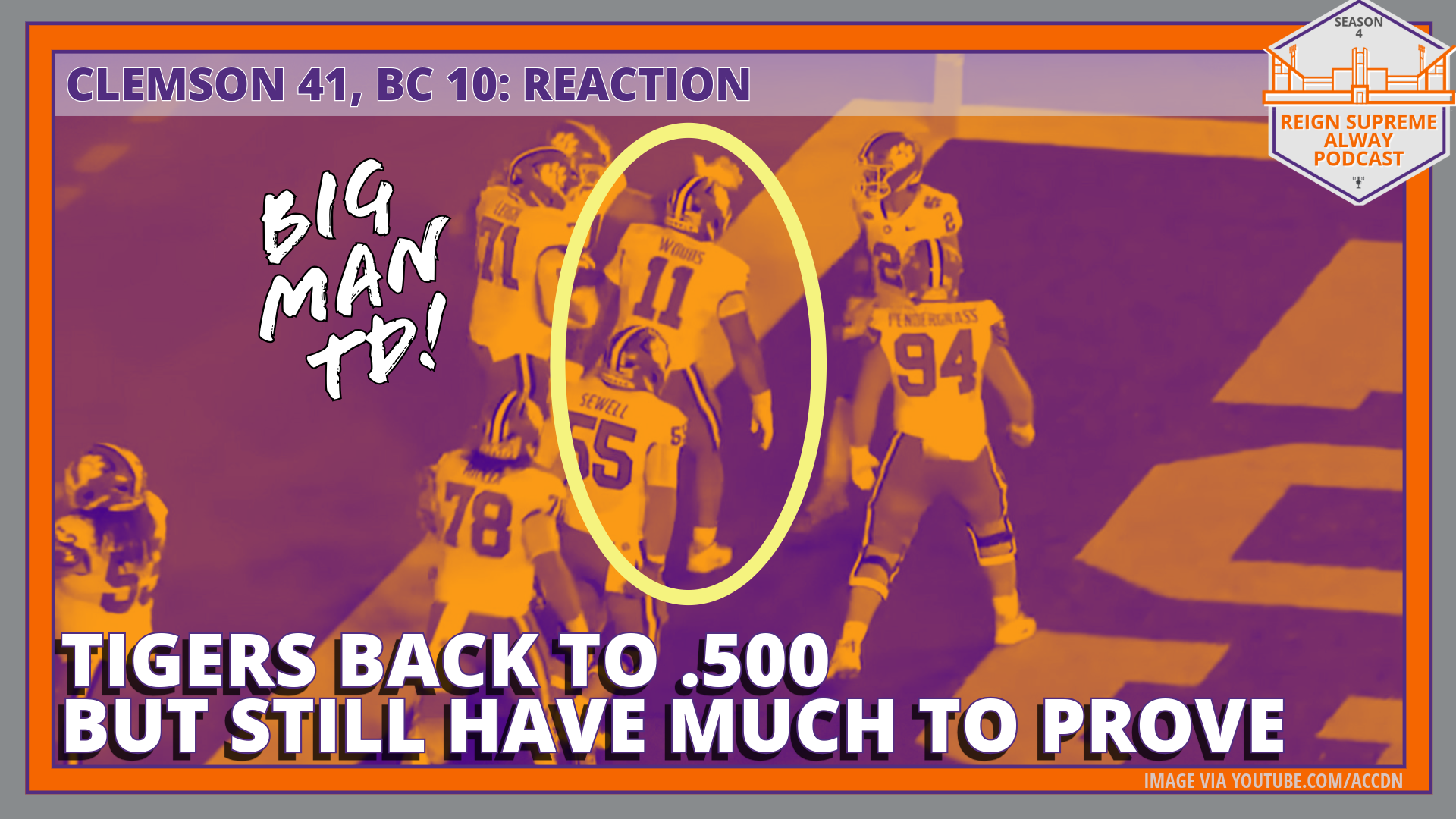 Clemson defensive lineman Peter Woods celebrates a touchdown against Boston College