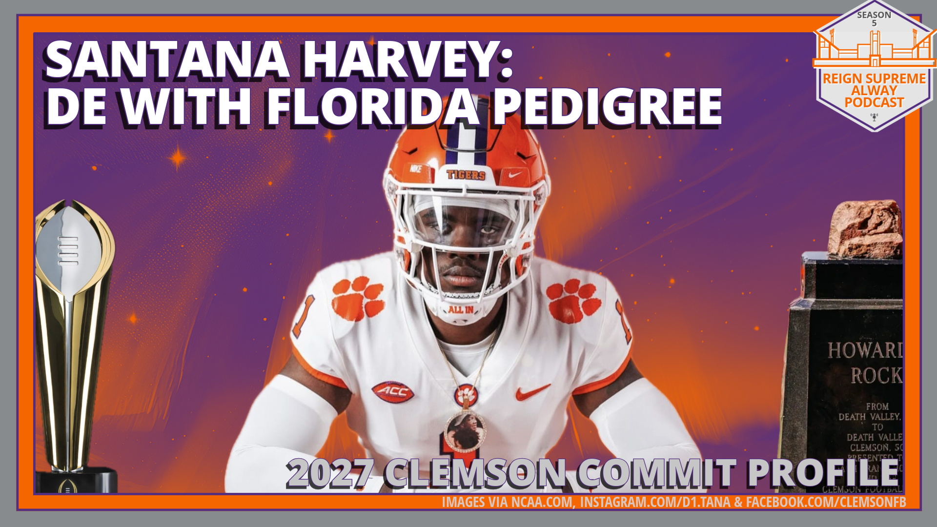 Clemson football recruiting commit Santana Harvey in front of a decorative image