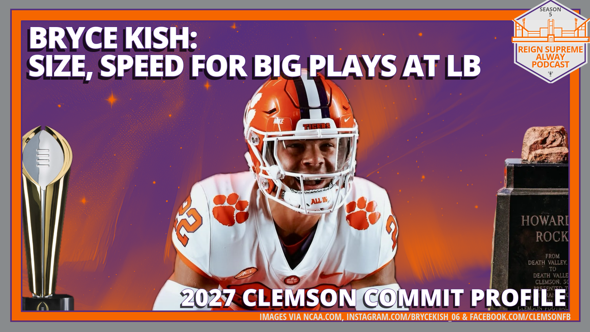 Clemson linebacker commit Bryce Kish against a decorative background 