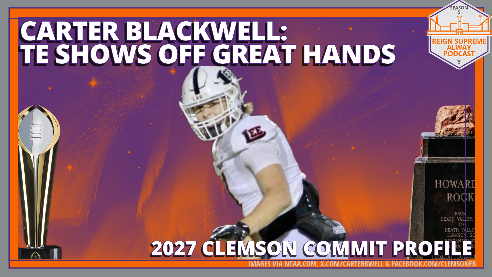 Tight end Carter Blackwell against a decorative backdrop