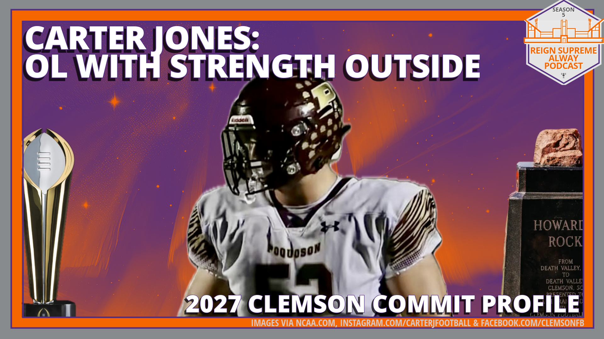 Clemson offensive line commit Carter Jones against a decorative image